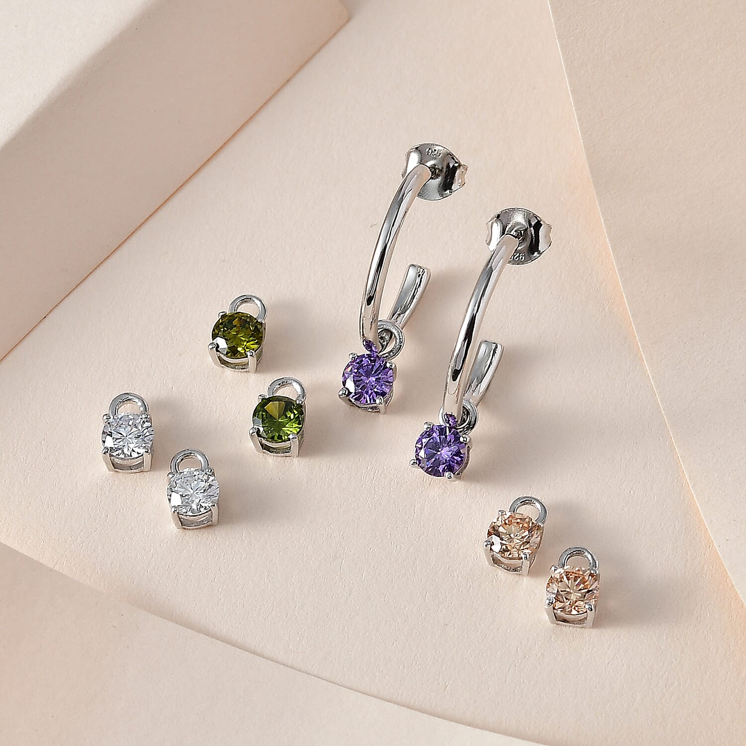 Multi Gemstone Dangle Earrings in Platinum Overlay Sterling Silver 6.78 Ct.