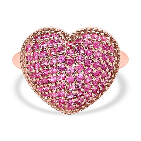 Madagascar Pink Sapphire Heart Ring in 18K Rose Gold Vermeil Plated Sterling Silver 1.36 Ct