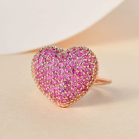Madagascar Pink Sapphire Heart Ring in 18K Rose Gold Vermeil Plated Sterling Silver 1.36 Ct