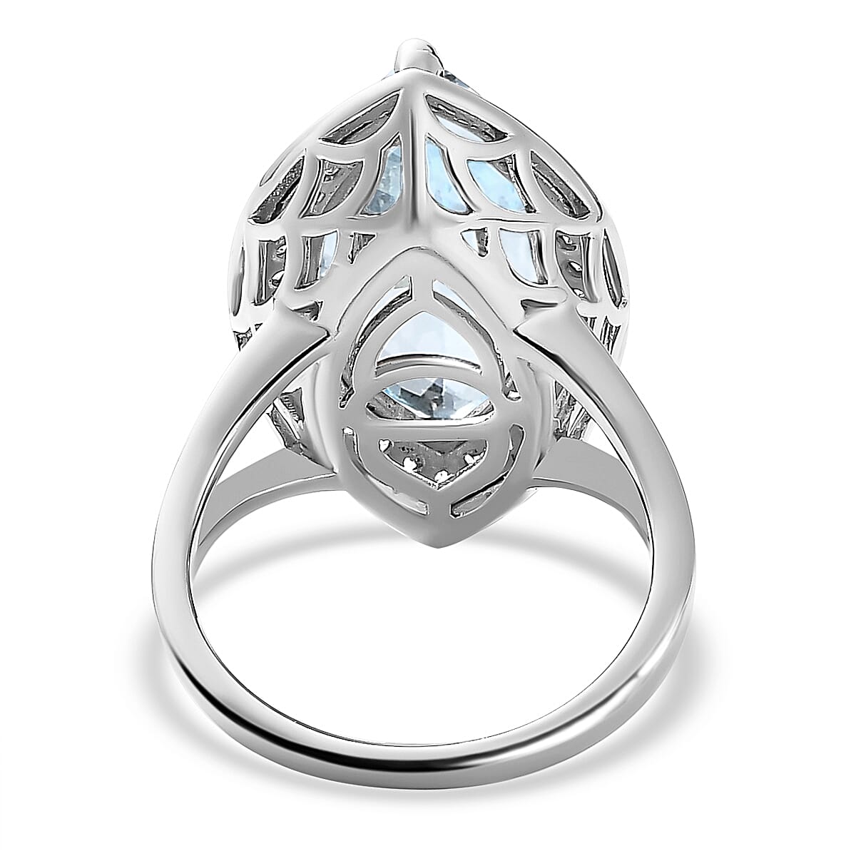 Skyblue Topaz & Natural Zircon Ring in Platinum Overlay Sterling Silver 9.26 Ct.