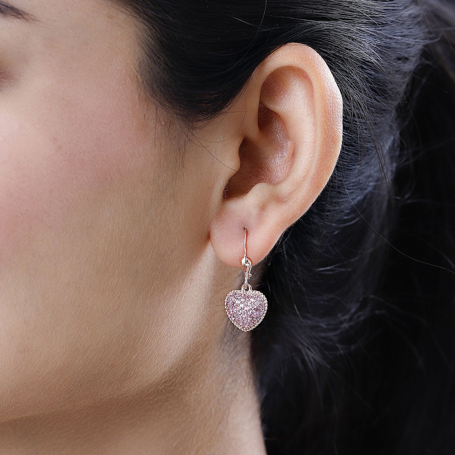 Pink Sapphire Heart Earrings in 18K Rose Gold Vermeil Plated Sterling Silver 1.42 Ct