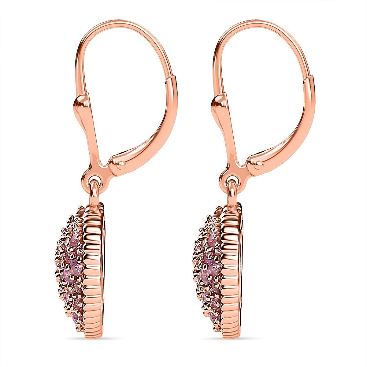 Pink Sapphire Heart Earrings in 18K Rose Gold Vermeil Plated Sterling Silver 1.42 Ct