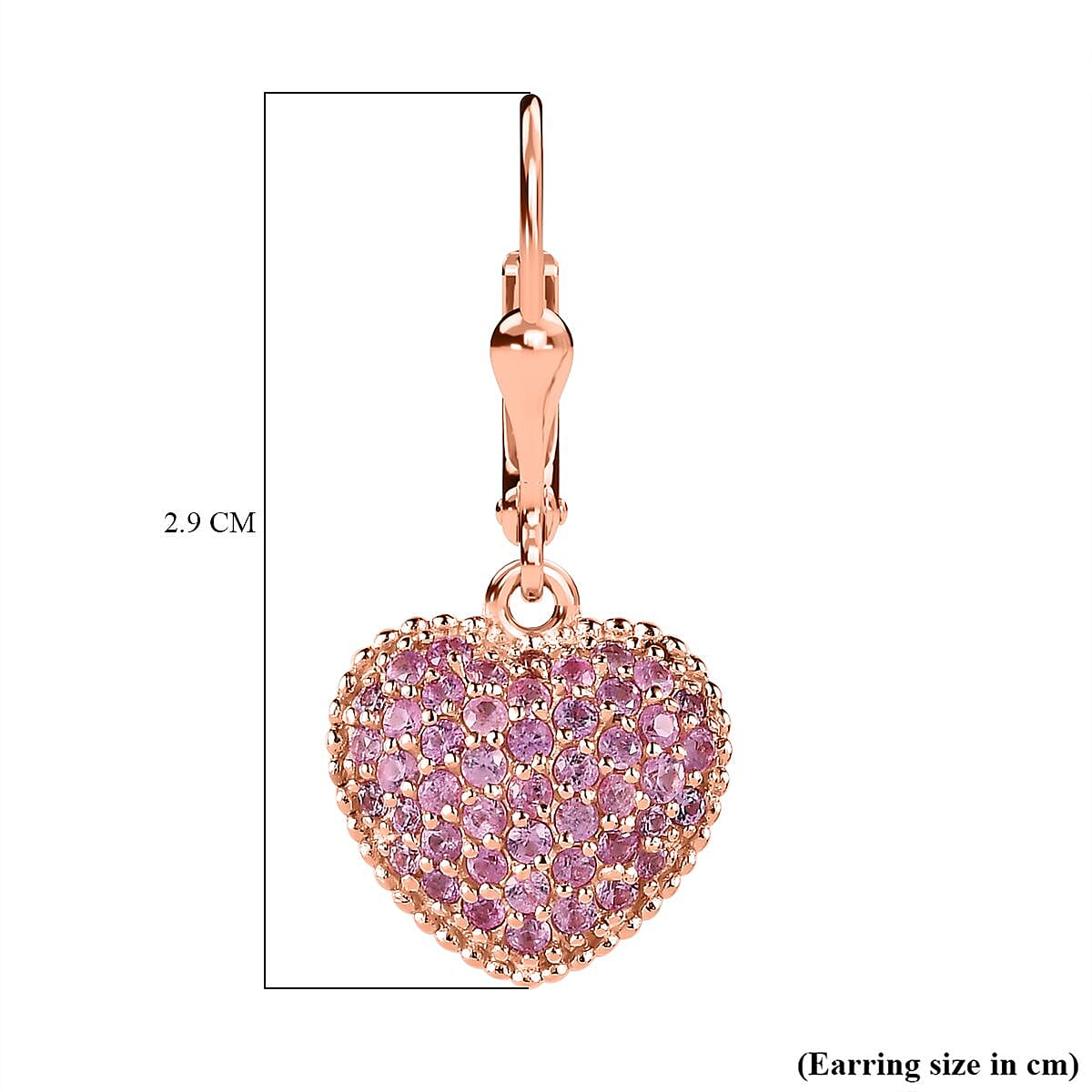 Pink Sapphire Heart Earrings in 18K Rose Gold Vermeil Plated Sterling Silver 1.42 Ct