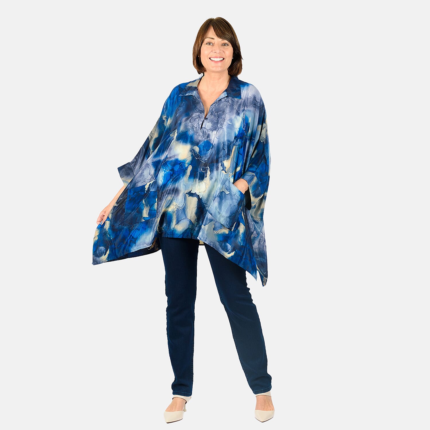TAMSY Floral Printed Top with Pockets (One Size 8-18) - Blue