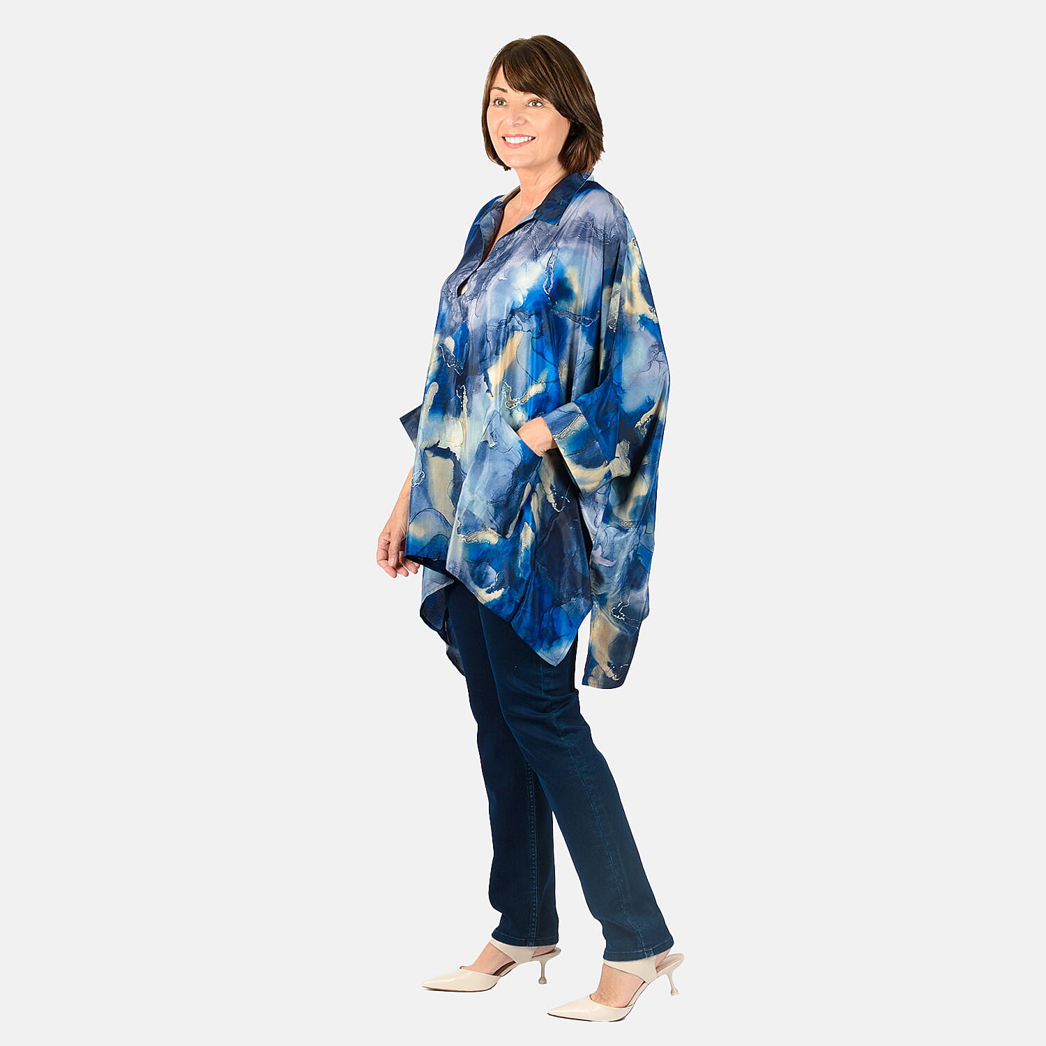 TAMSY Floral Printed Top with Pockets (One Size 8-18) - Blue