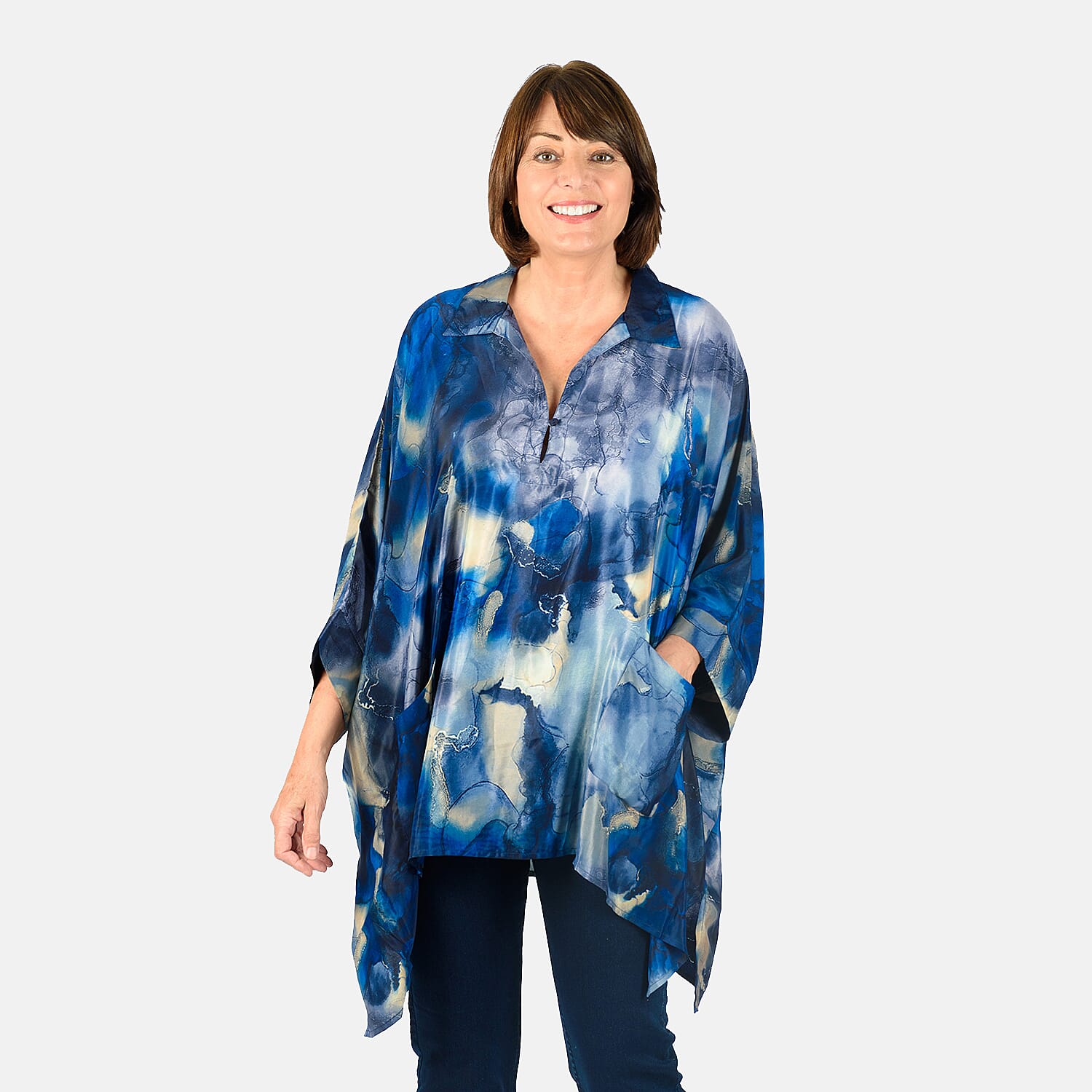 TAMSY Floral Printed Top with Pockets (One Size 8-18) - Blue