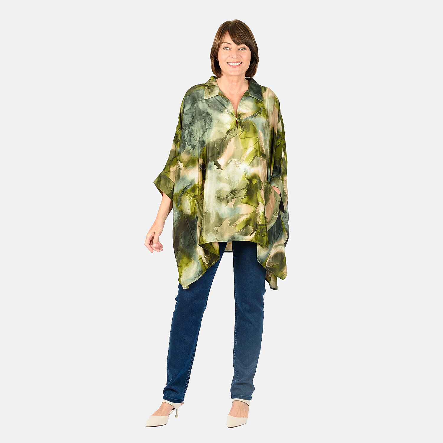 Floral Printed Top with Pockets (One Size 8-18) - Green