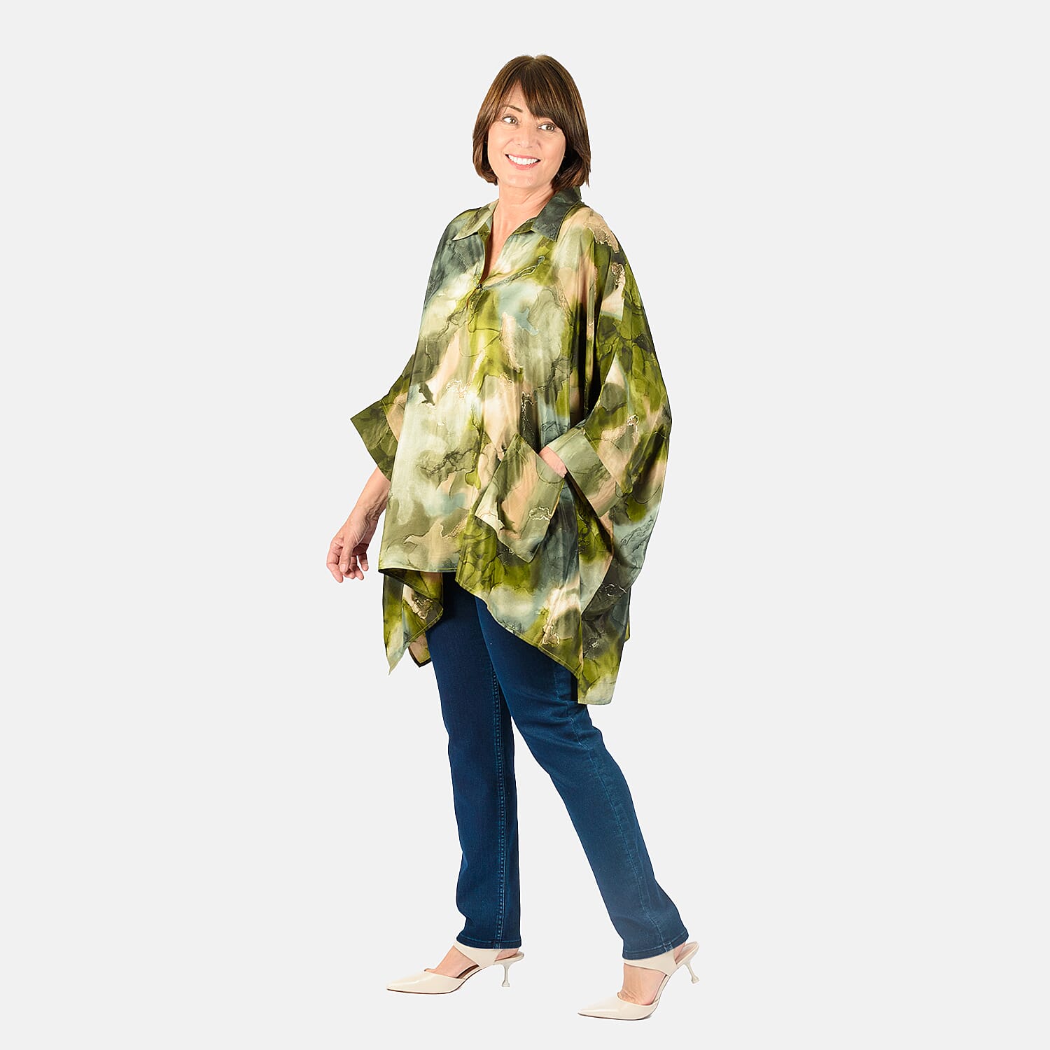 Floral Printed Top with Pockets (One Size 8-18) - Green