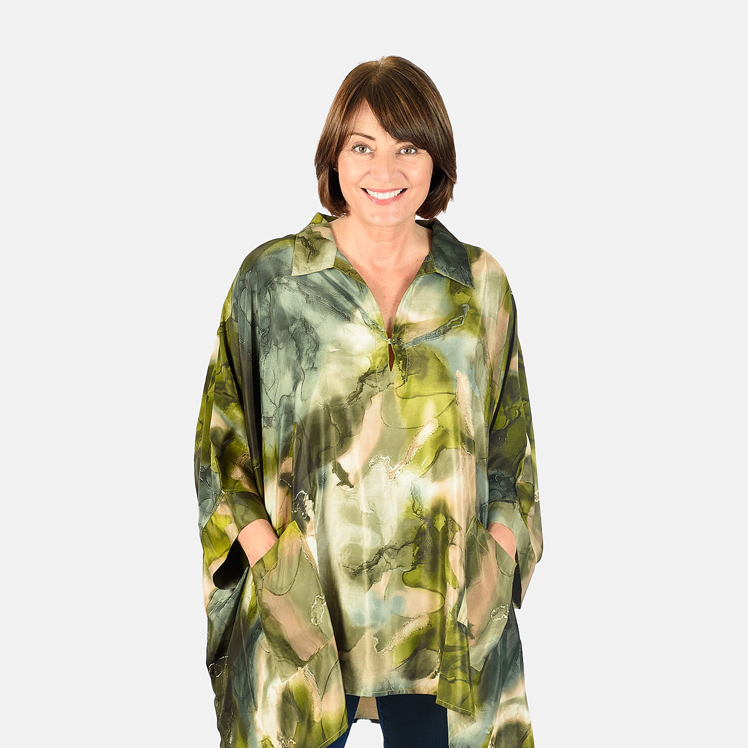 Floral Printed Top with Pockets (One Size 8-18) - Green
