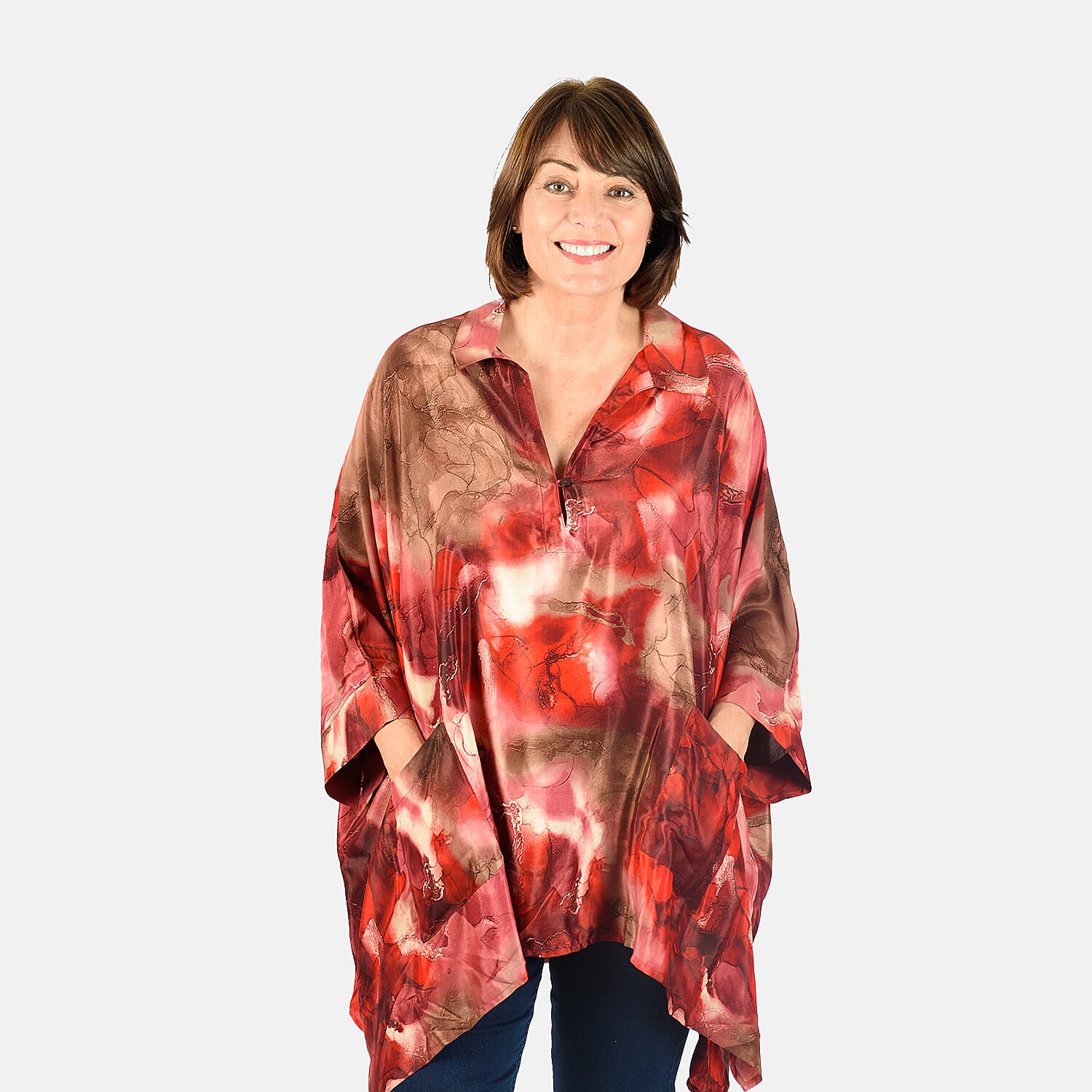 Floral Printed Top with Pockets (One Size 8-18) - Red