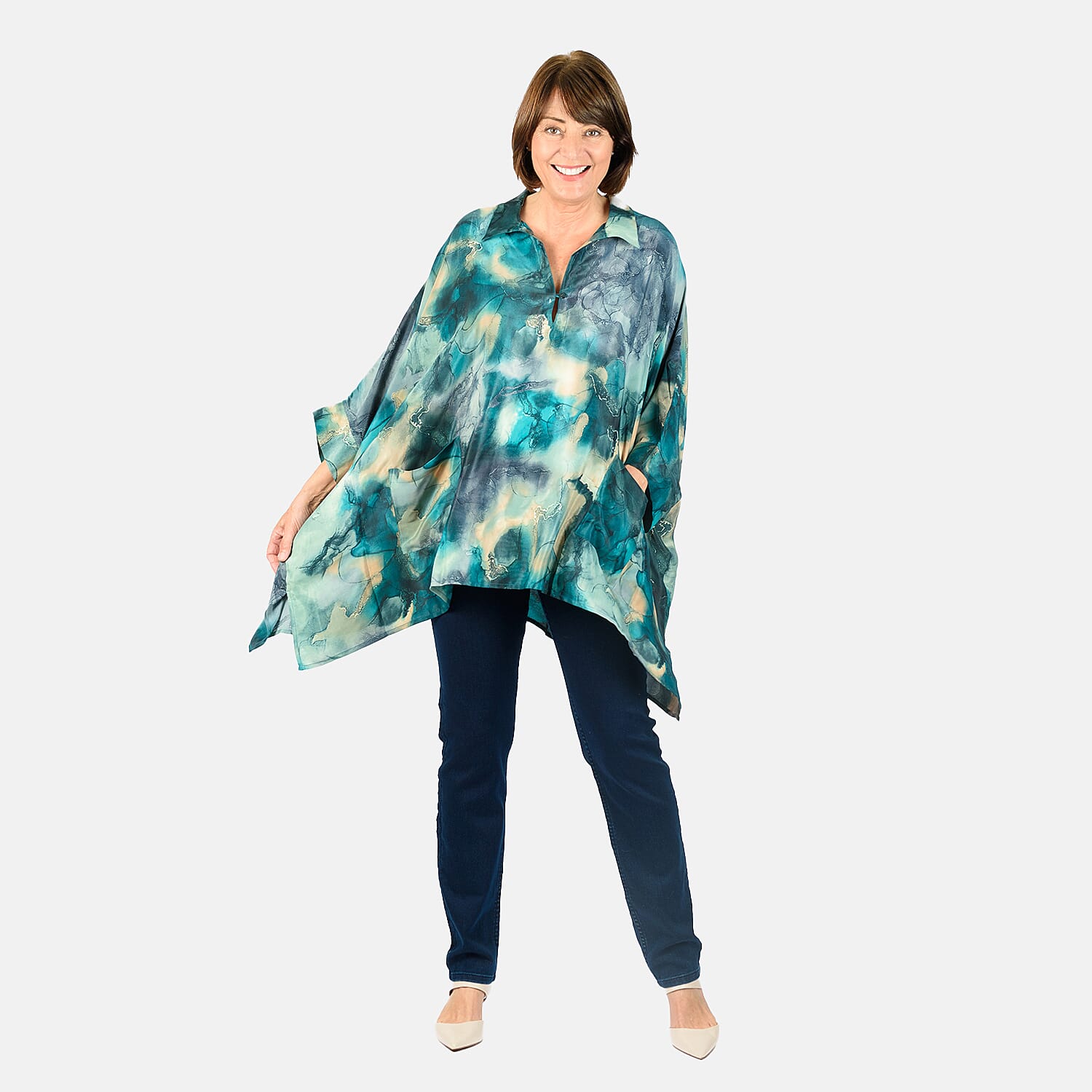 Floral Printed Top with Pockets (One Size 8-18) - Teal