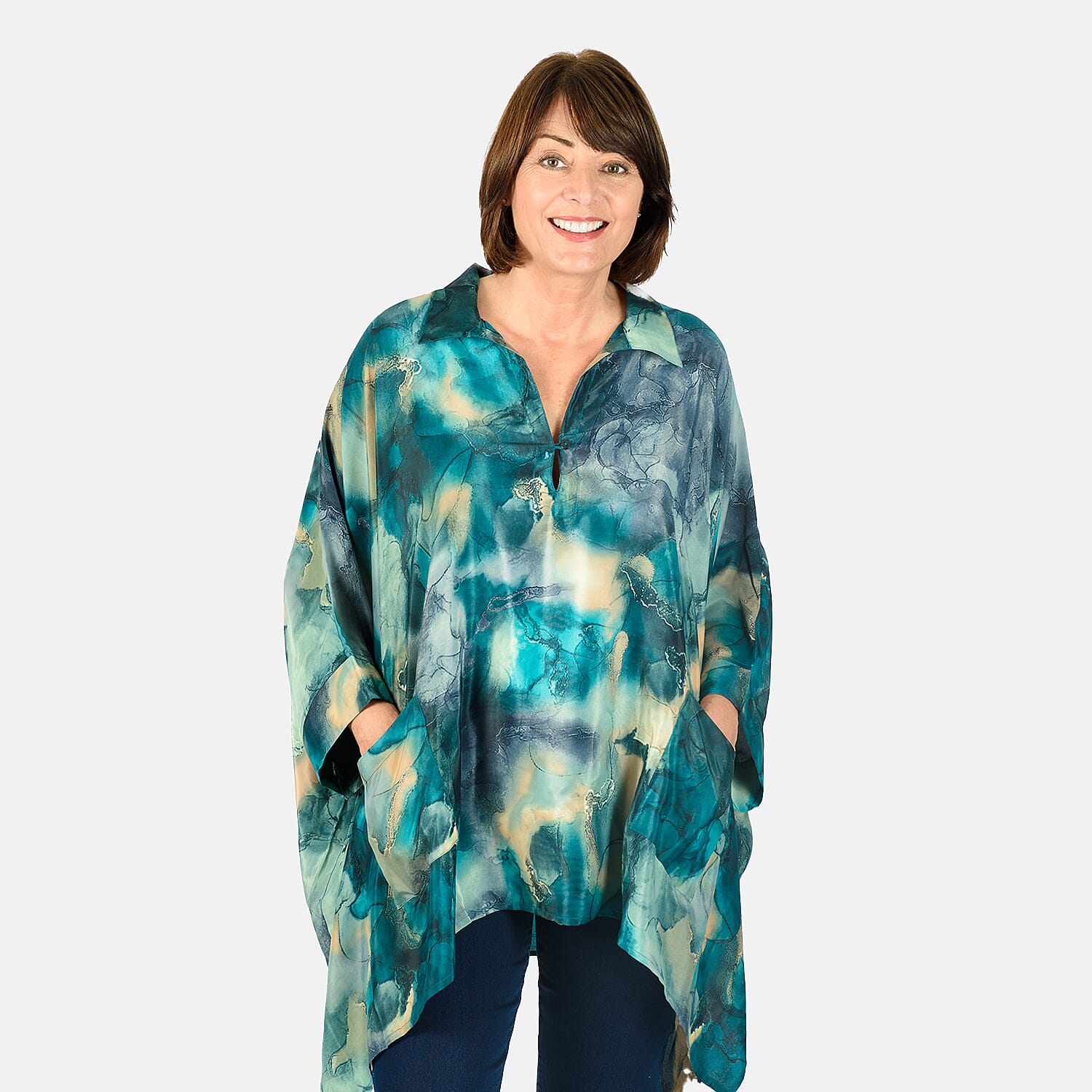 Floral Printed Top with Pockets (One Size 8-18) - Teal