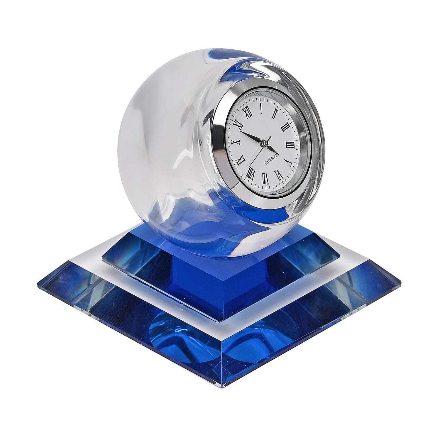 Spherical Glass Table Clock with Roman Numrals - Blue