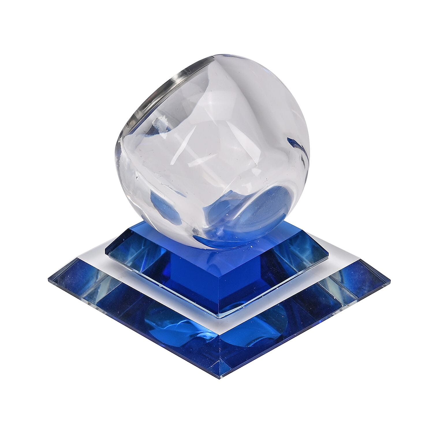 Spherical Glass Table Clock with Roman Numrals - Blue