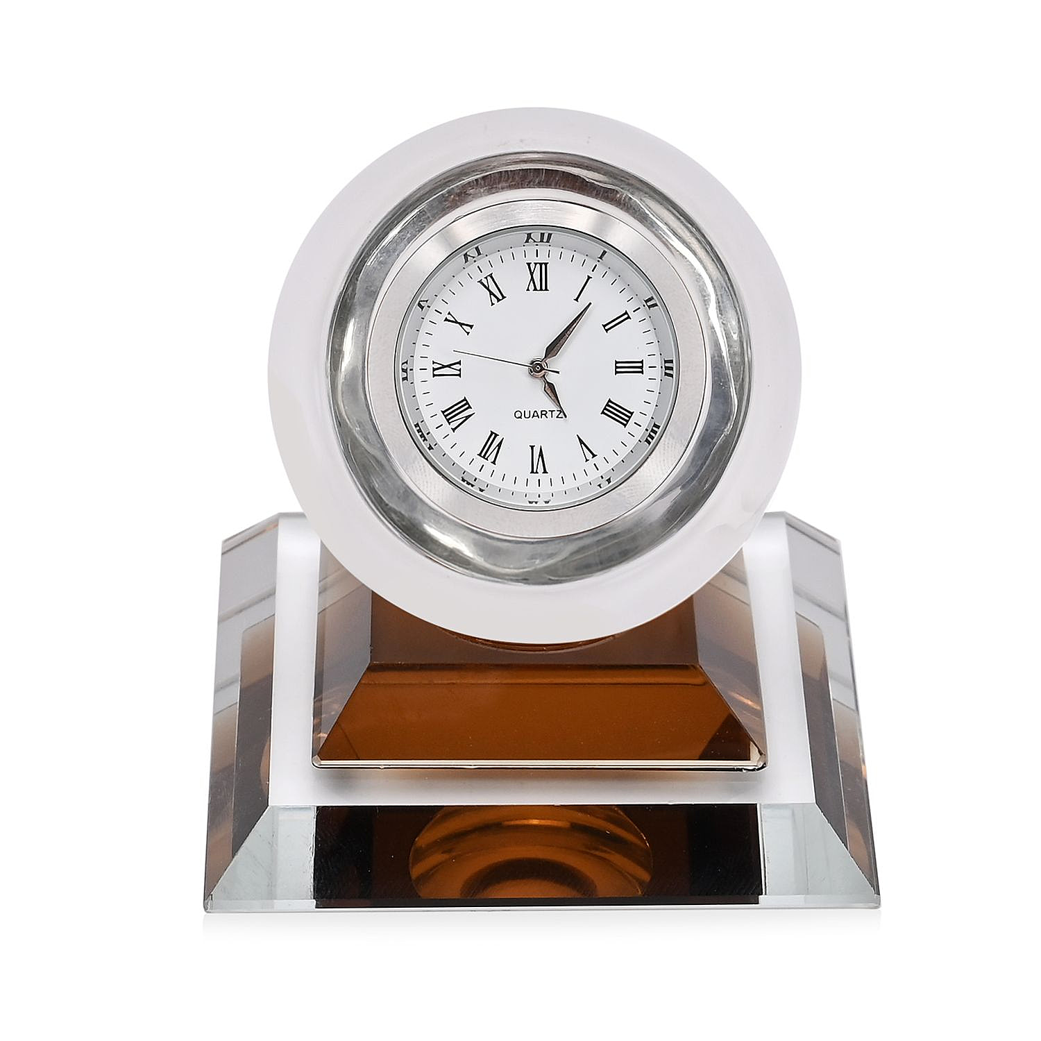 Spherical Glass Table Clock with Roman Numrals - Yellow
