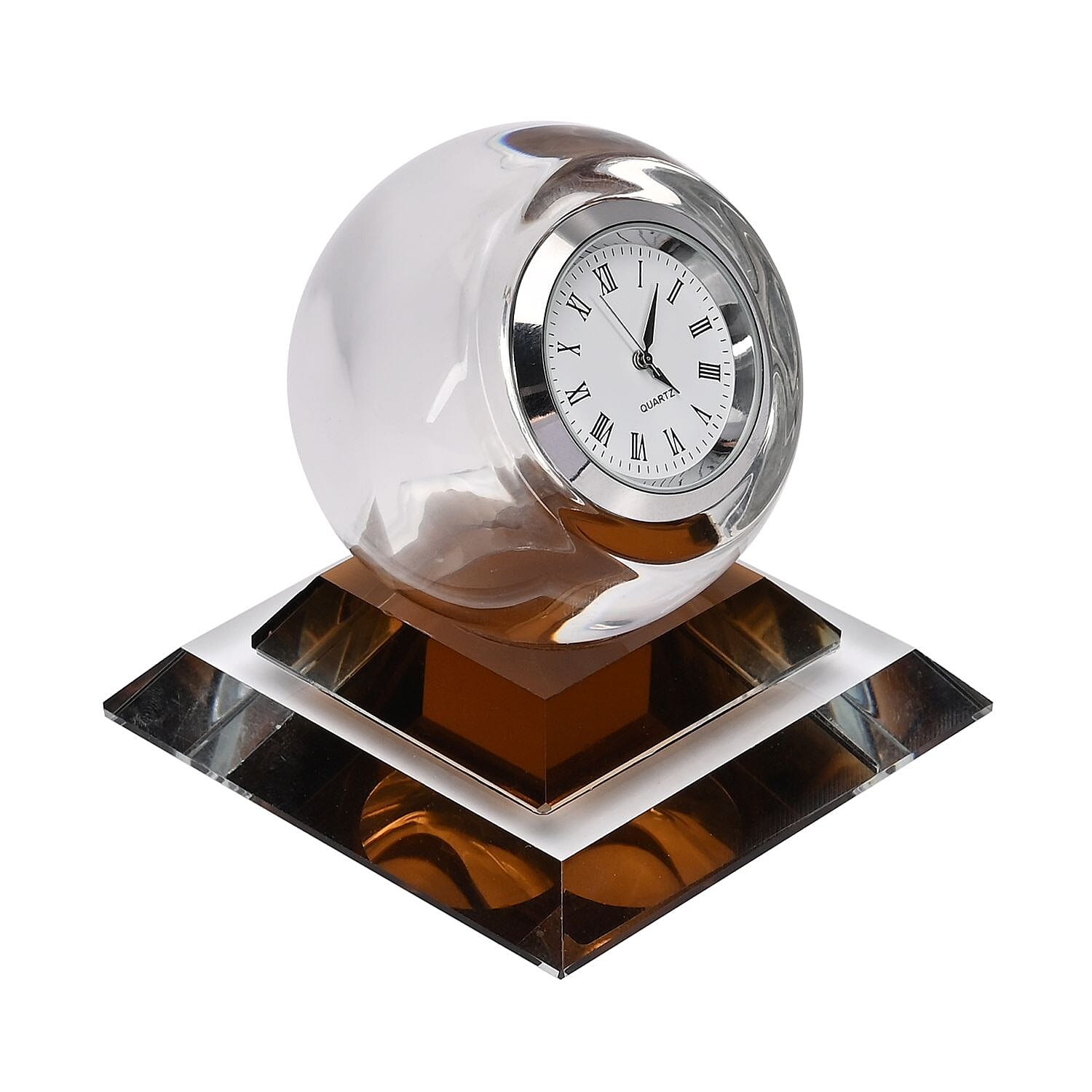 Spherical Glass Table Clock with Roman Numrals - Yellow