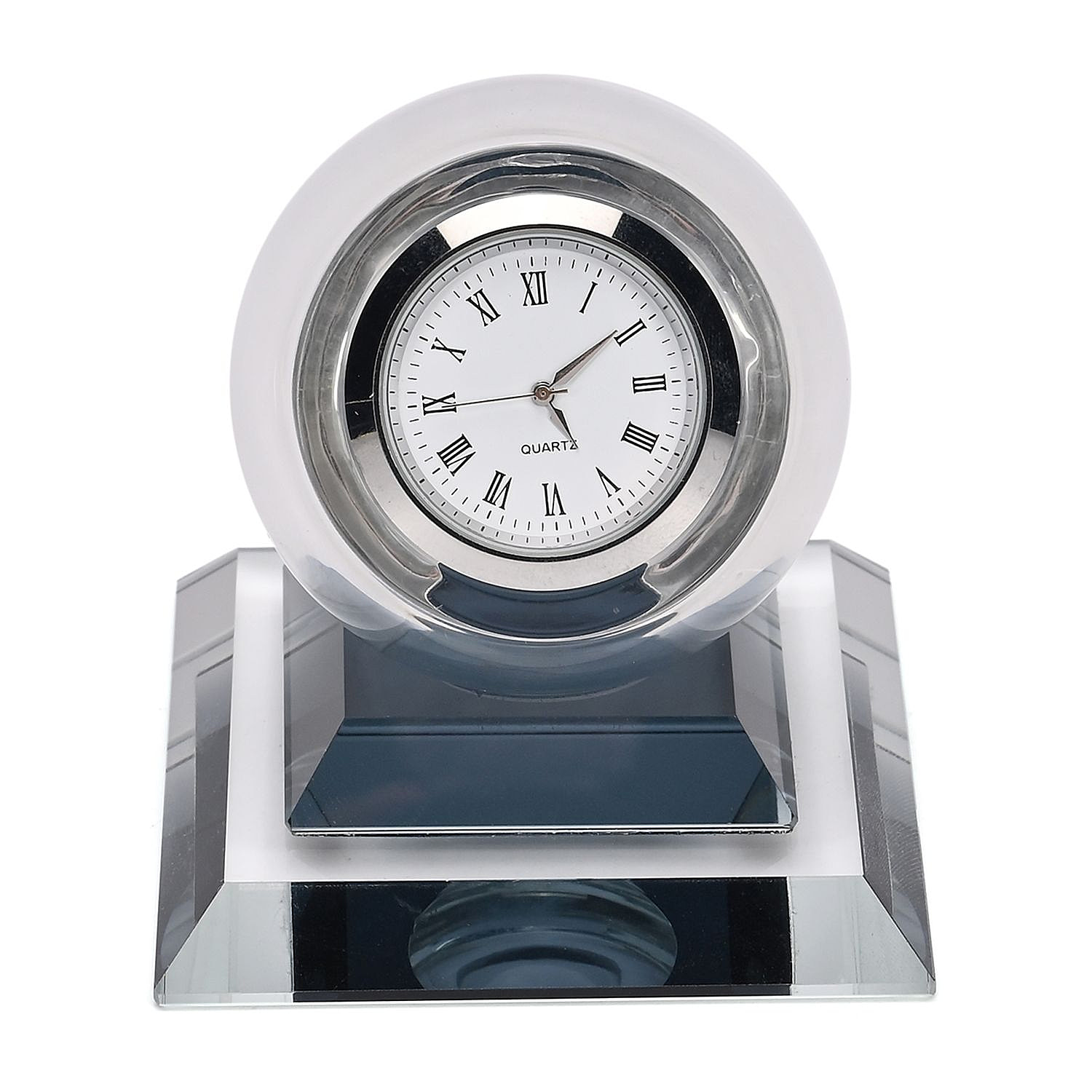 Spherical Glass Table Clock with Roman Numrals - Black