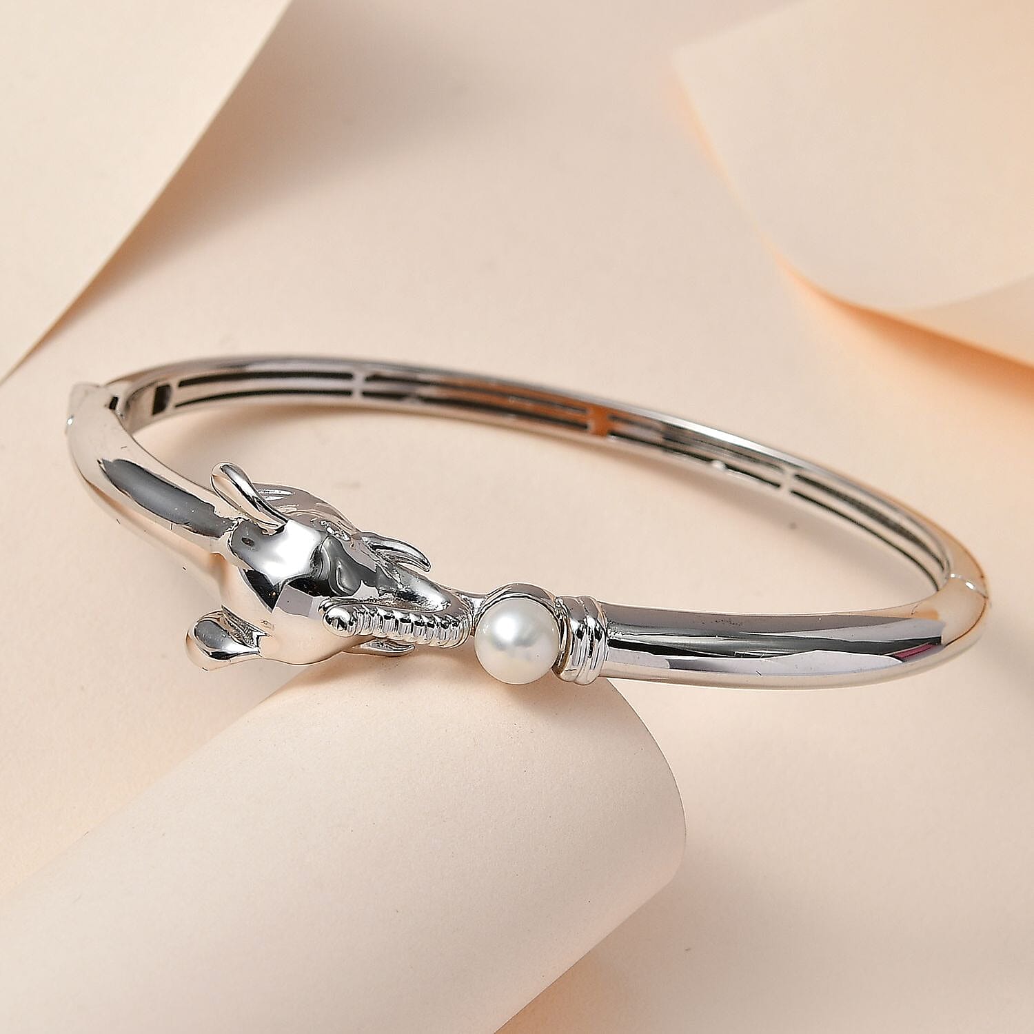 Designer CLOSEOUT - White Fresh Water Pearl Elephant Bangle