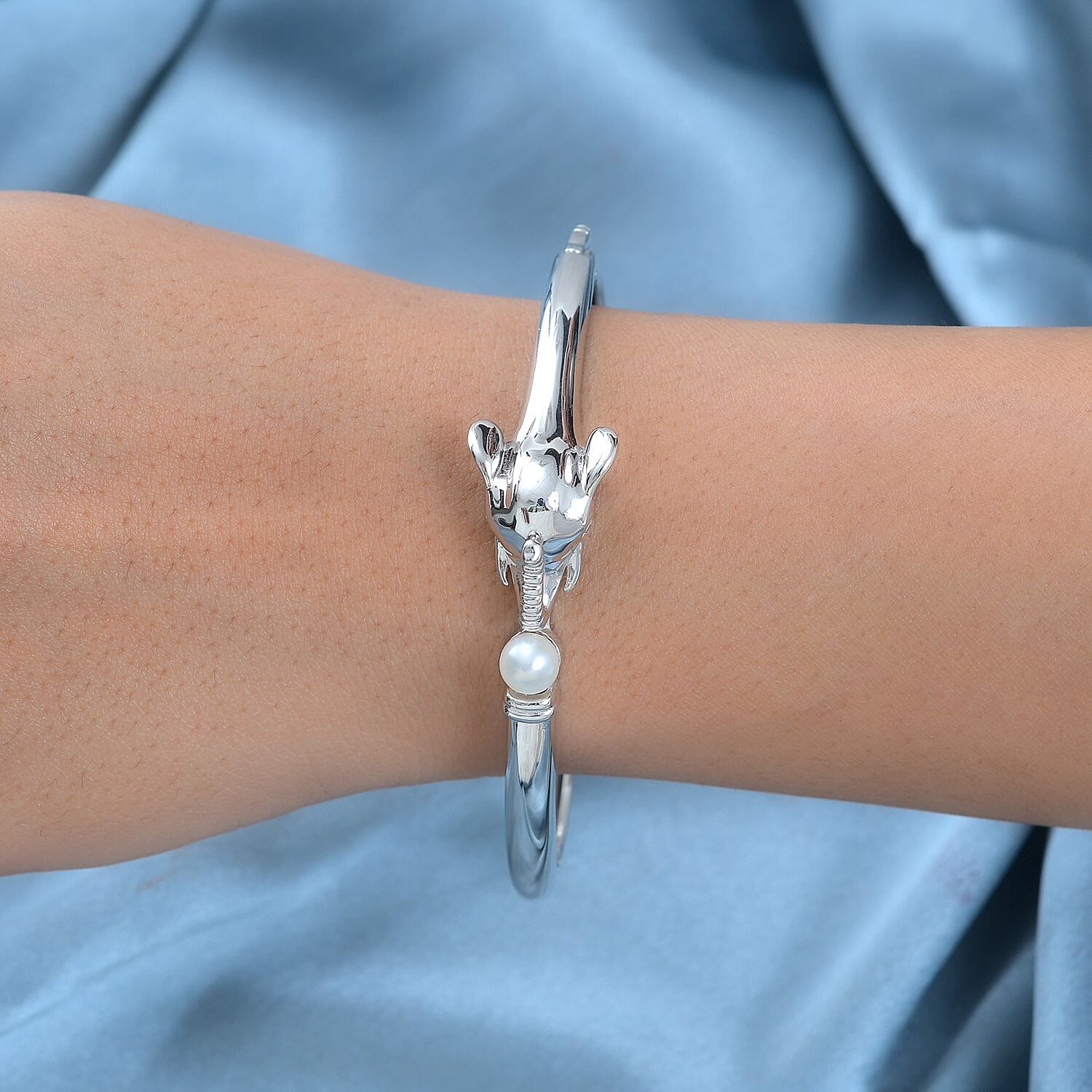 Designer CLOSEOUT - White Fresh Water Pearl Elephant Bangle
