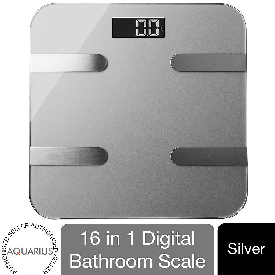 Aquarius Health Silver Bluetooth 16 in 1 Bathroom Weighing Scales - Silver
