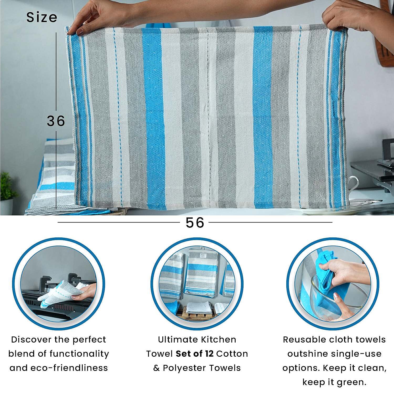 Set of 12 - Cotton Kitchen Towel (Size 56x36 cm) - Turquoise