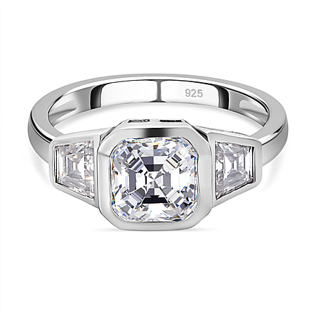 Moissanite Ring in Platinum Overlay Sterling Silver 2.38 Ct.