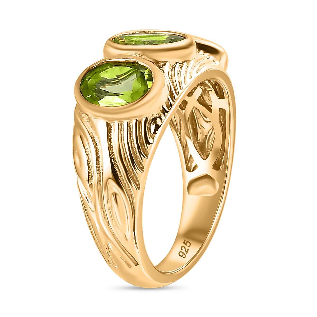 Hebei Peridot 3 Stone Ring in 18K Vermeil Yellow Gold Plated Sterling Silver 2.50 Ct
