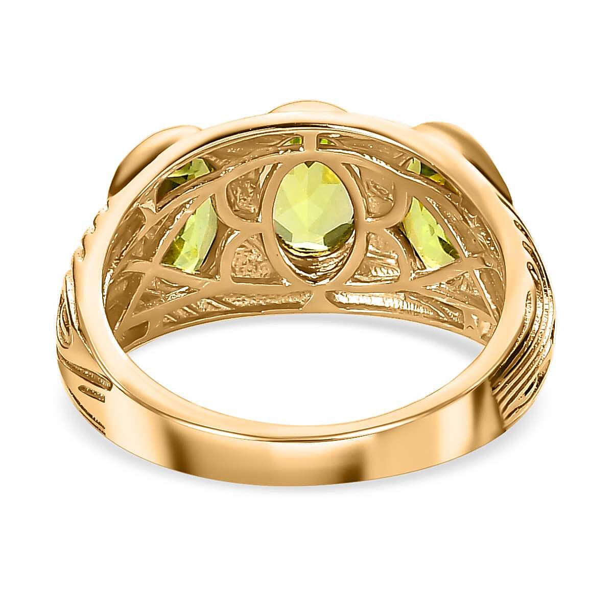 Hebei Peridot 3 Stone Ring in 18K Vermeil Yellow Gold Plated Sterling Silver 2.50 Ct