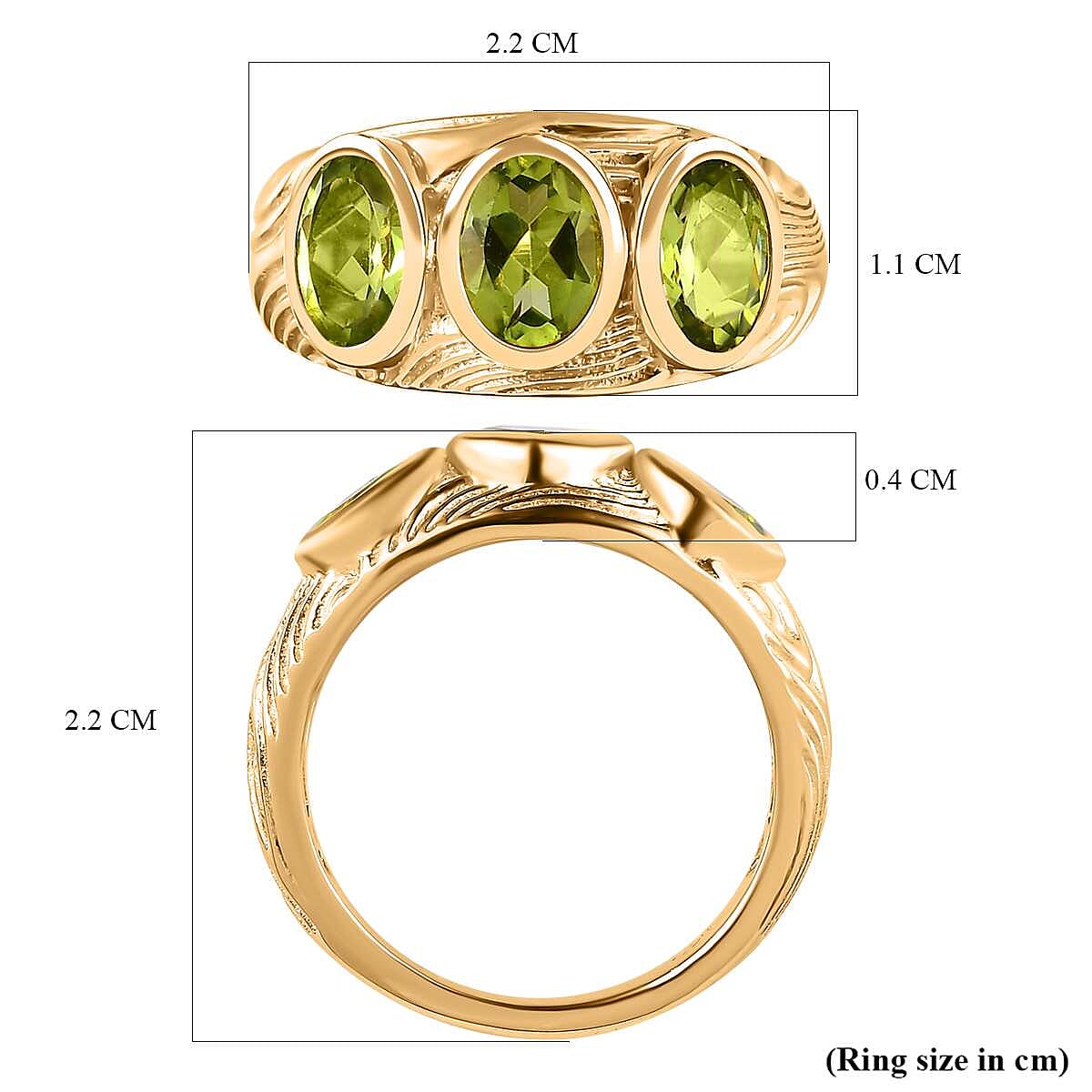 Hebei Peridot 3 Stone Ring in 18K Vermeil Yellow Gold Plated Sterling Silver 2.50 Ct
