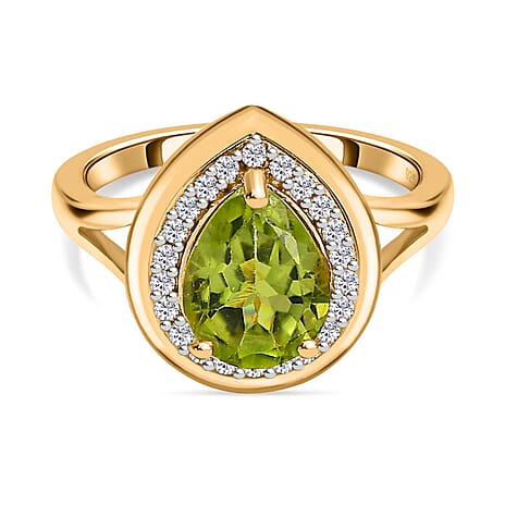 Hebei Peridot and Natural Zircon Ring in 18K Vermeil Yellow Gold Plated Sterling Silver 2.00 Ct