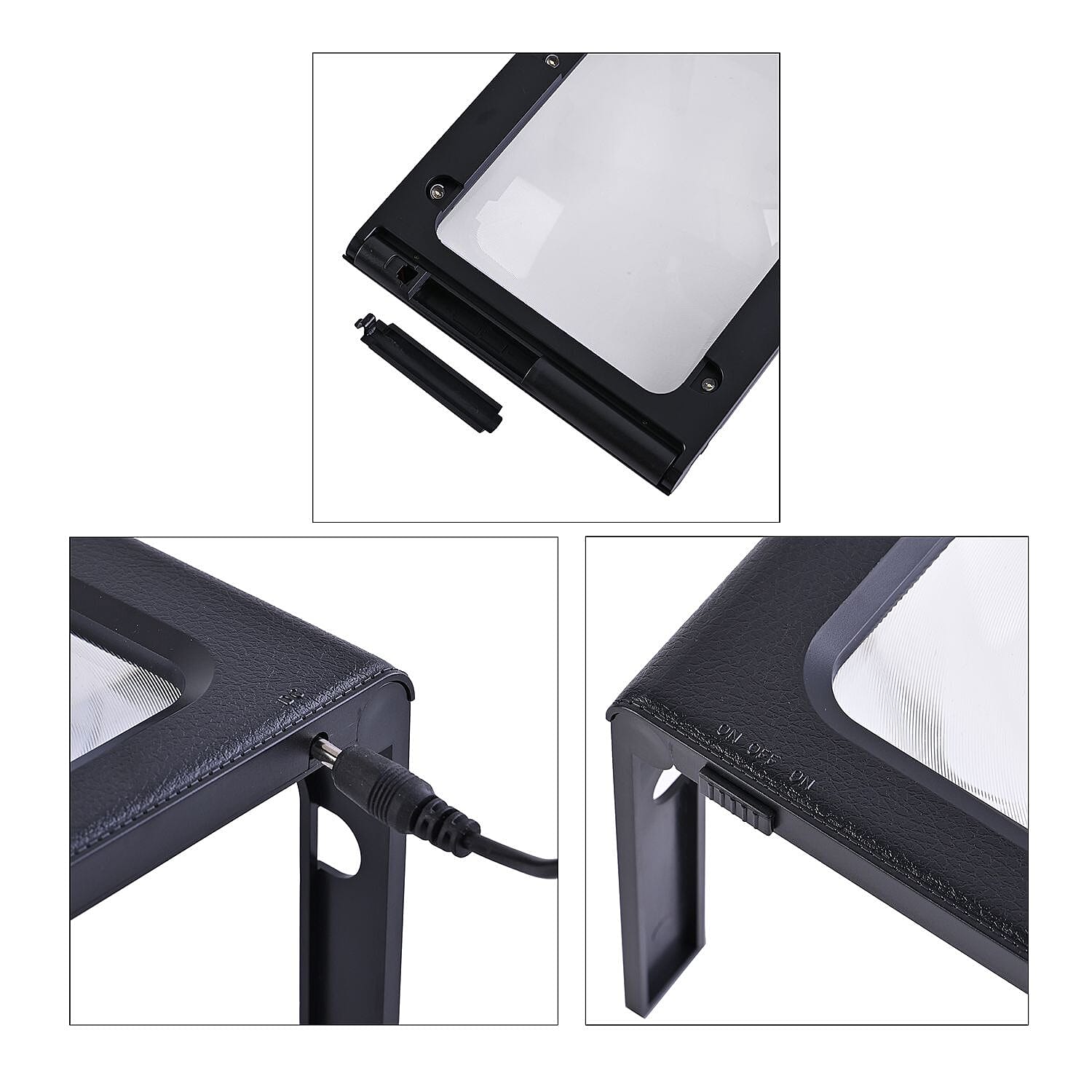 Hands Free 2.5X Magnifying Glass with 6 LEDs Battery or USB operated (2xAAA batteries, Not Incl.) - Black