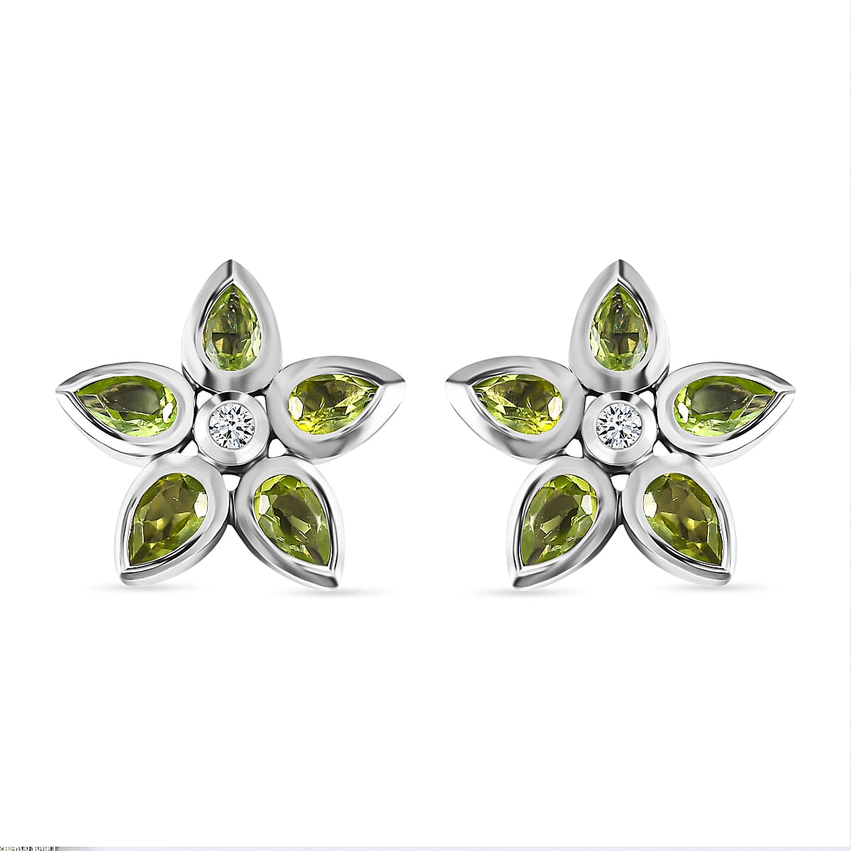 Hebei Peridot and Natural Zircon Floral Earrings in Platinum Overlay Sterling Silver 2.44 Ct