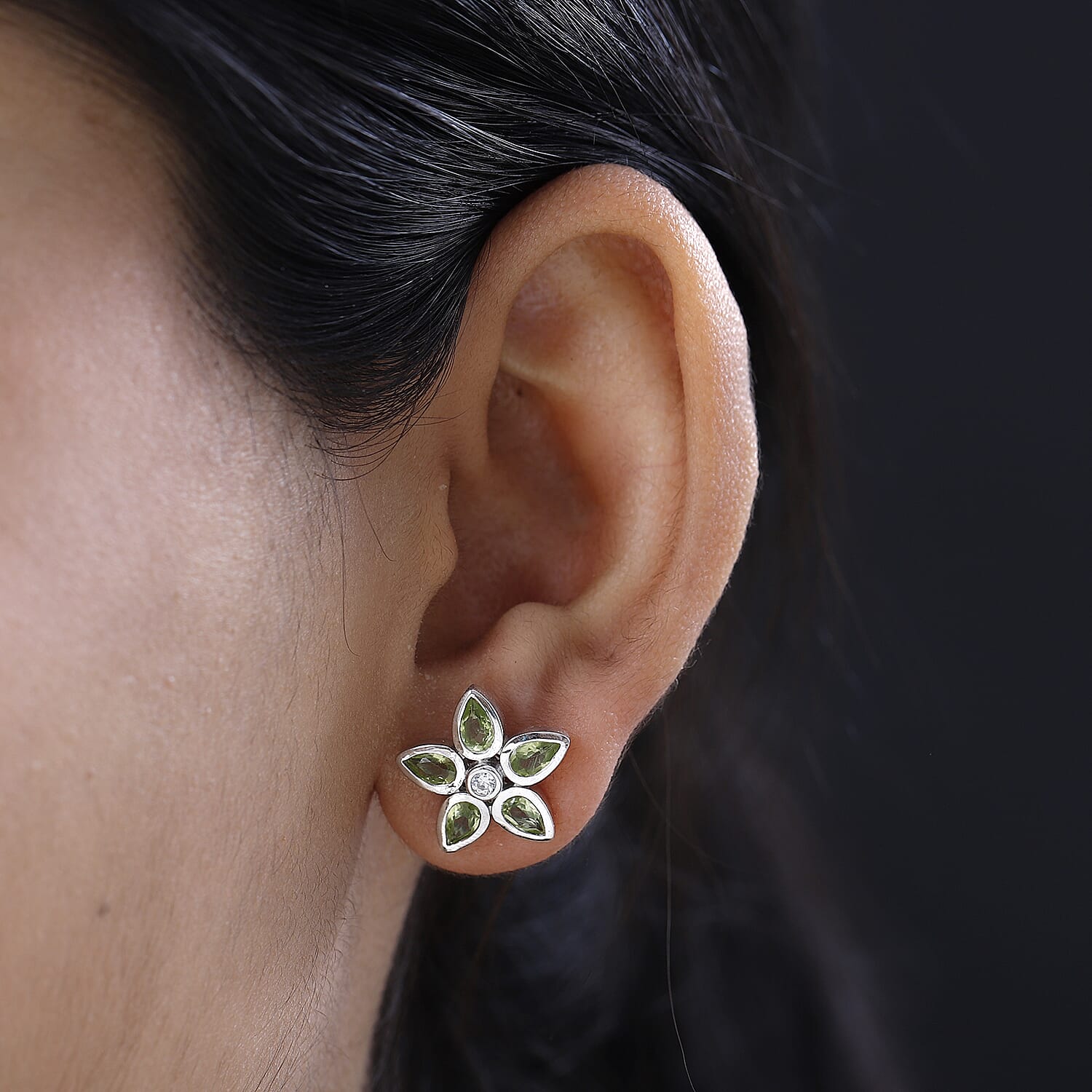 Hebei Peridot and Natural Zircon Floral Earrings in Platinum Overlay Sterling Silver 2.44 Ct