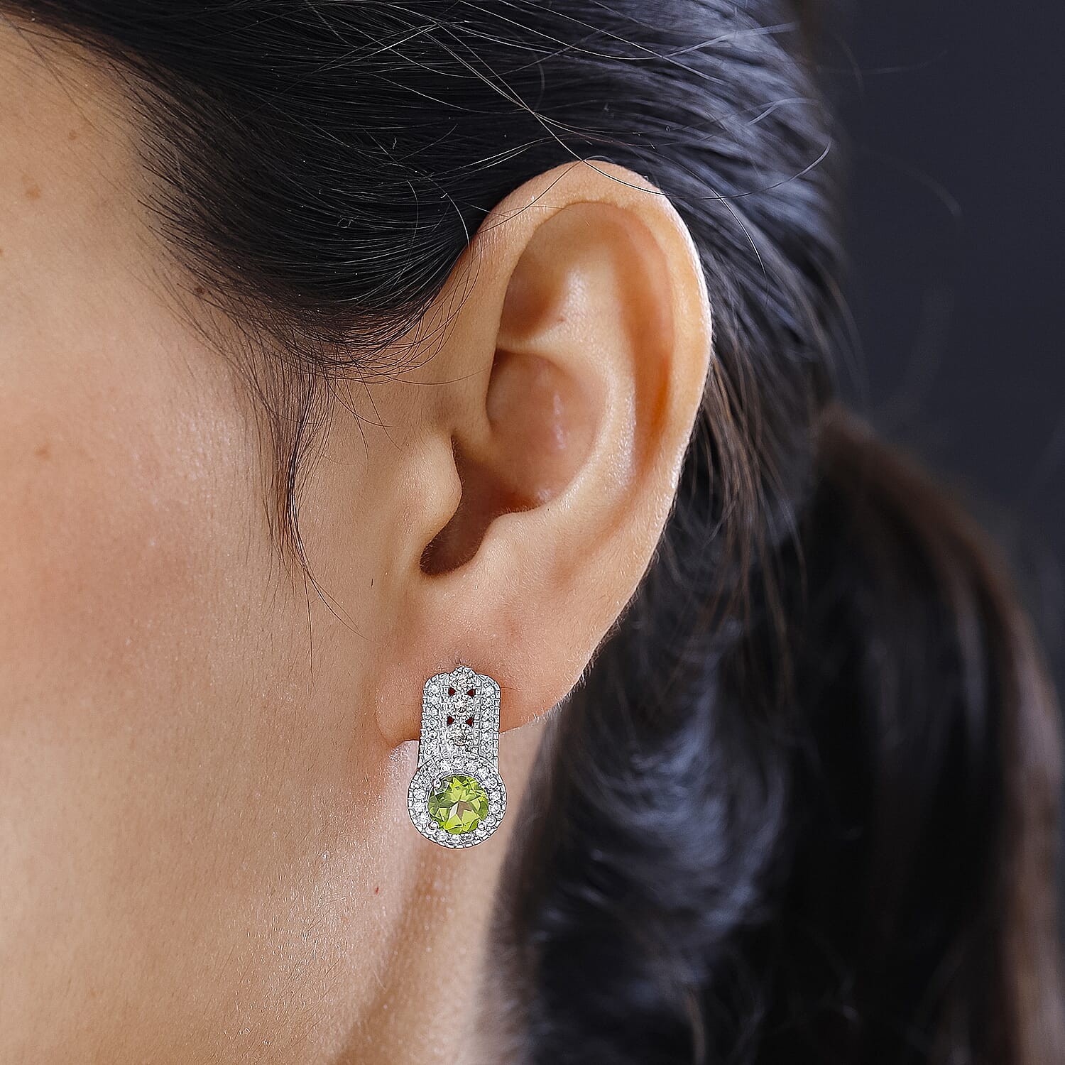 Hebei Peridot, Brown Zircon and Natural White Zircon Earrings in Platinum Overlay Sterling Silver 2.56 Ct
