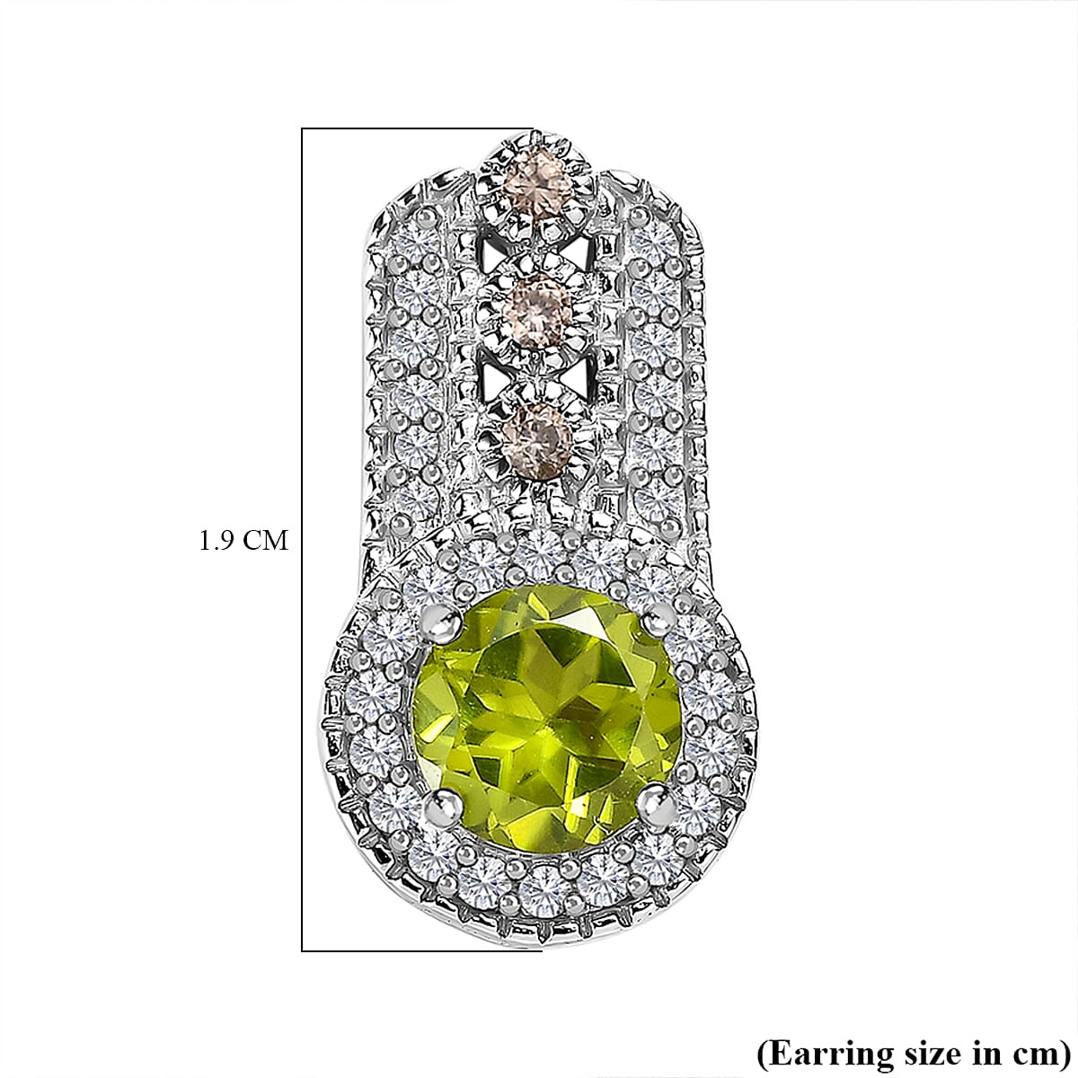 Hebei Peridot, Brown Zircon and Natural White Zircon Earrings in Platinum Overlay Sterling Silver 2.56 Ct