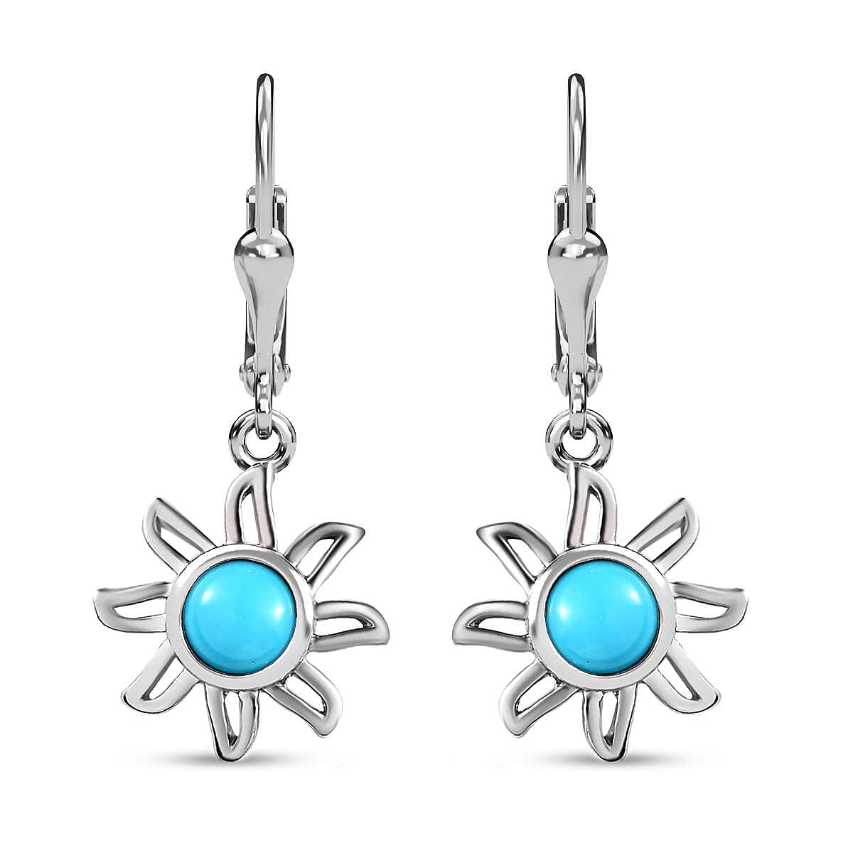 Arizona Sleeping Beauty Turquoise Sun Earrings in Platinum Overlay Sterling Silver 1.04 Ct