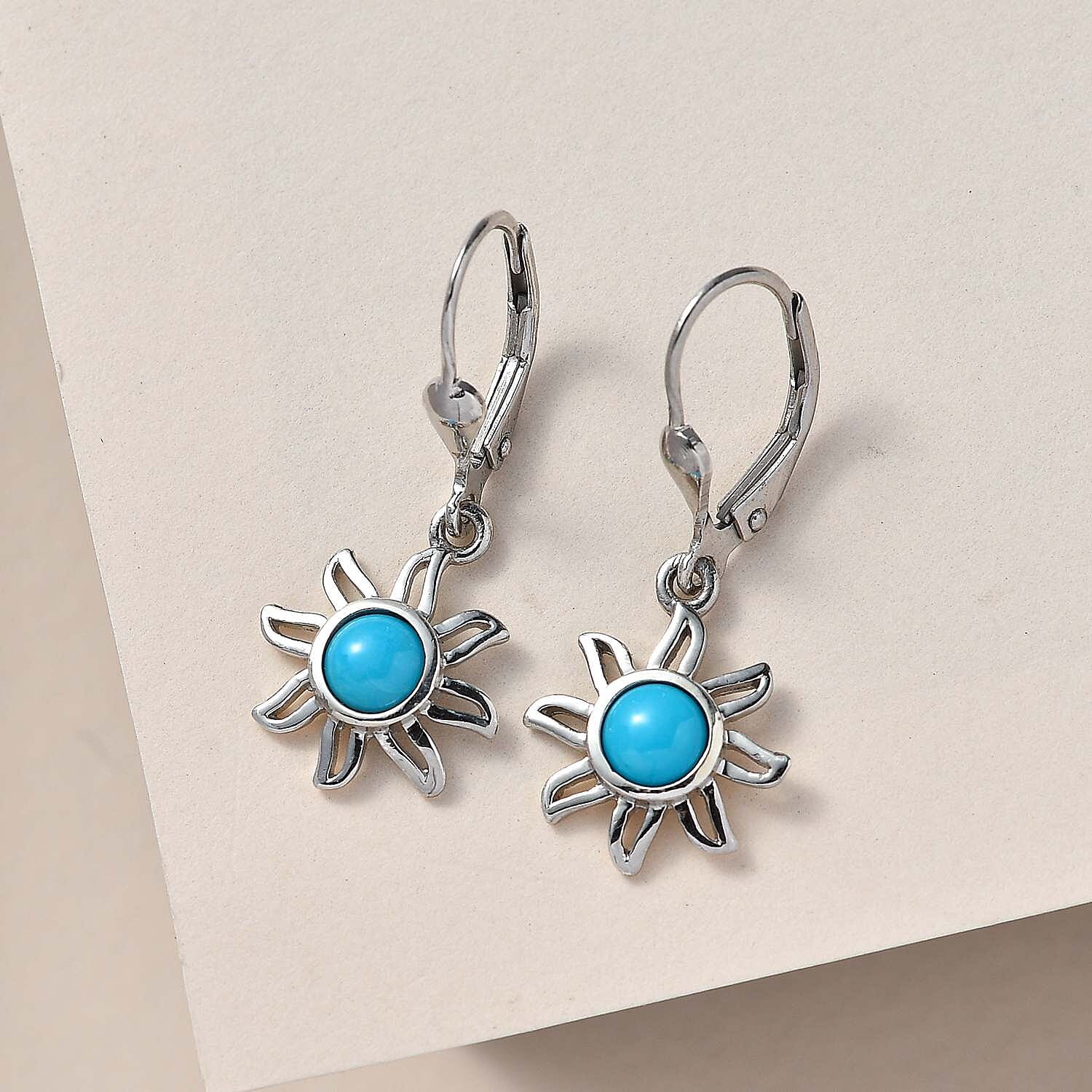 Arizona Sleeping Beauty Turquoise Sun Earrings in Platinum Overlay Sterling Silver 1.04 Ct