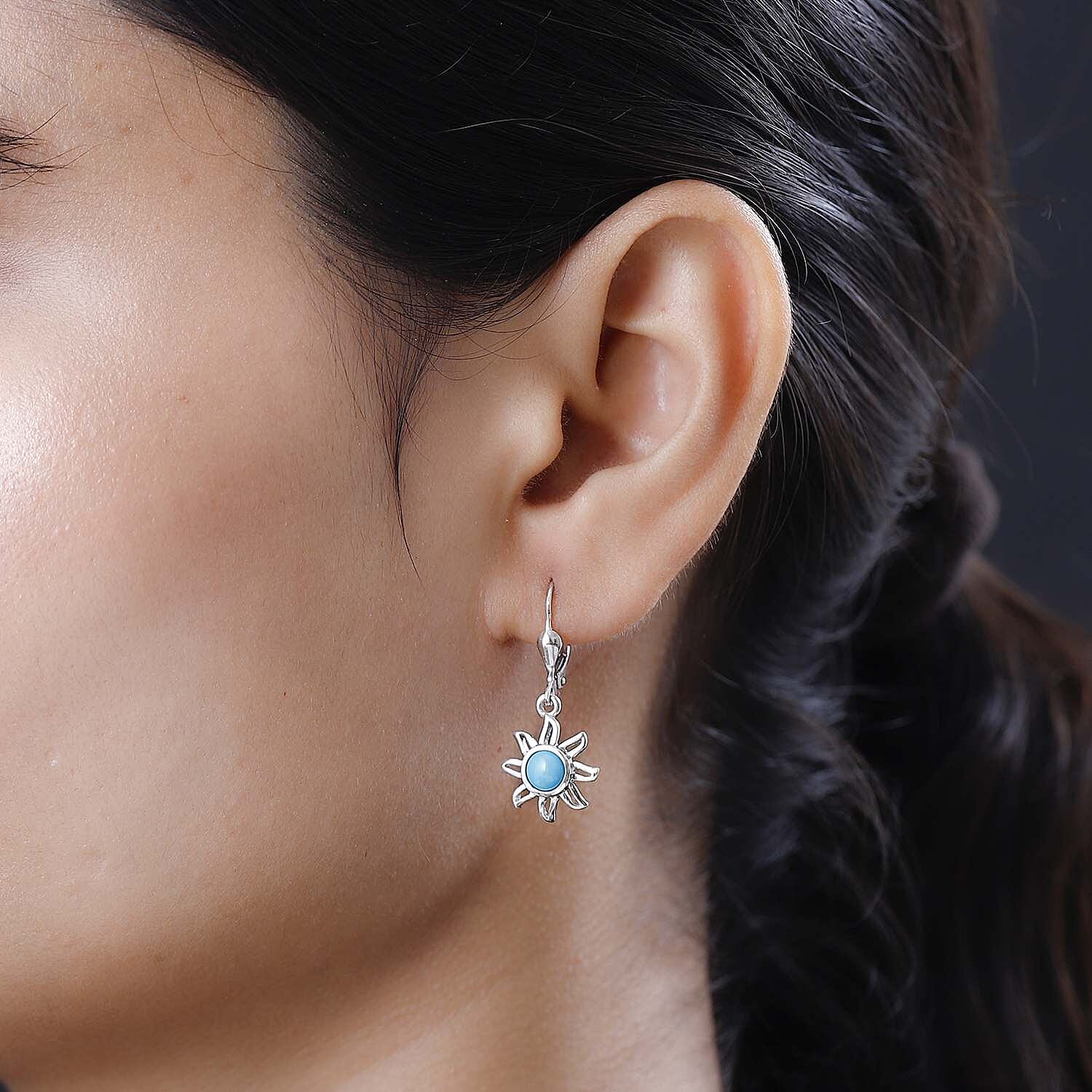 Arizona Sleeping Beauty Turquoise Sun Earrings in Platinum Overlay Sterling Silver 1.04 Ct