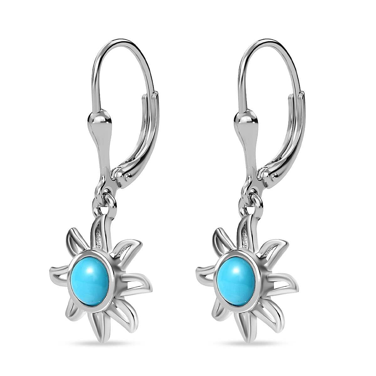 Arizona Sleeping Beauty Turquoise Sun Earrings in Platinum Overlay Sterling Silver 1.04 Ct