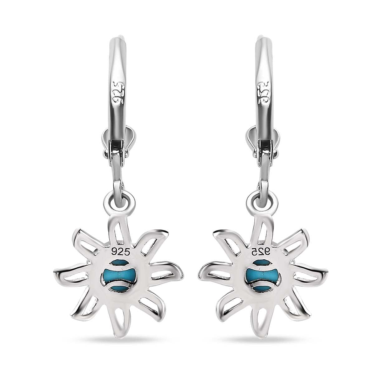 Arizona Sleeping Beauty Turquoise Sun Earrings in Platinum Overlay Sterling Silver 1.04 Ct