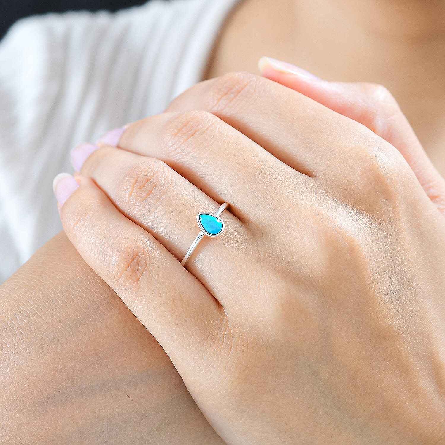 Arizona Sleeping Beauty Turquoise Solitaire Ring in Sterling Silver