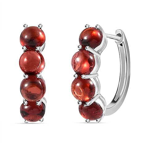 Red Garnet Hoop Earrings in Sterling Silver 6.42 Ct