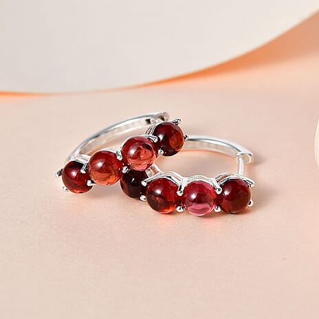 Red Garnet Hoop Earrings in Sterling Silver 6.42 Ct