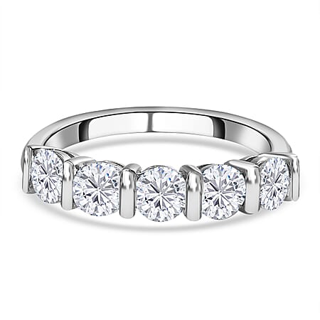 D'Joy Moissanite 5 Stone Ring in Platinum Overlay Sterling Silver 1.14 Ct.