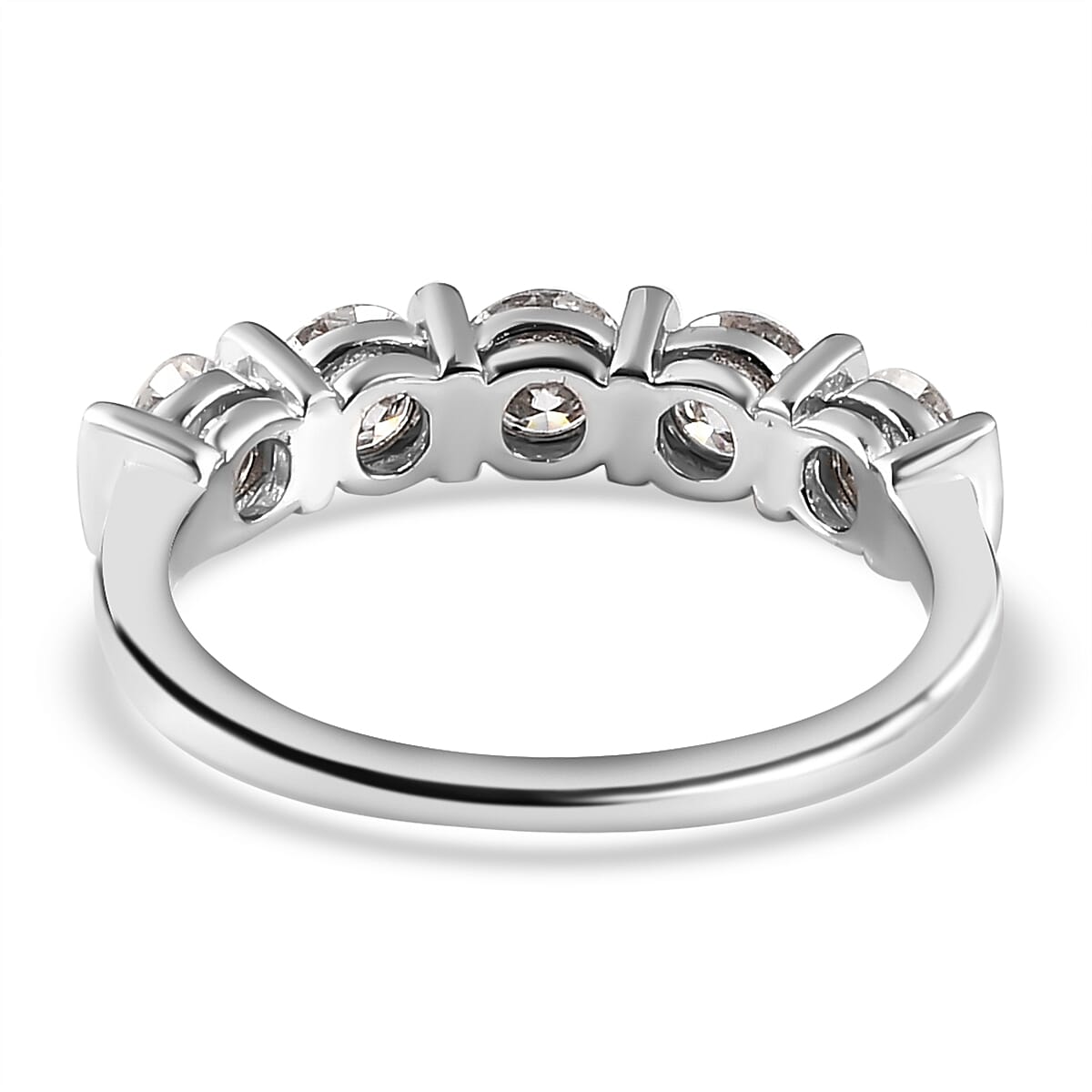 D'Joy Moissanite 5 Stone Ring in Platinum Overlay Sterling Silver 1.14 Ct.