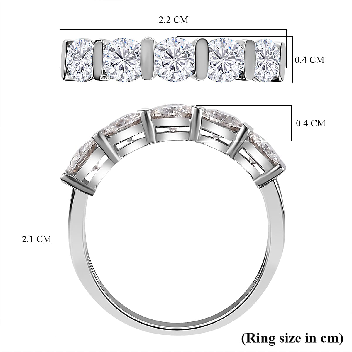 D'Joy Moissanite 5 Stone Ring in Platinum Overlay Sterling Silver 1.14 Ct.