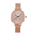 STRADA Japanese Movement Heart Pattern Crystal Studded Water Resistant Watch with Stainless Steel Mesh Strap in Rose Gold Tone