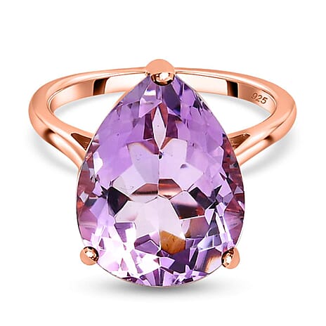 Pink Amethyst Solitaire Ring in 14K Rose Gold Overlay Sterling Silver 7.93 Ct