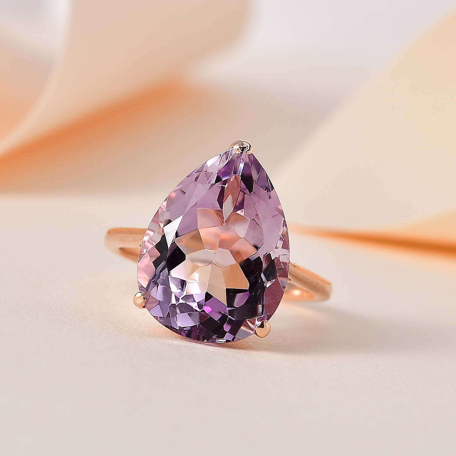 Pink Amethyst Solitaire Ring in 14K Rose Gold Overlay Sterling Silver 7.93 Ct