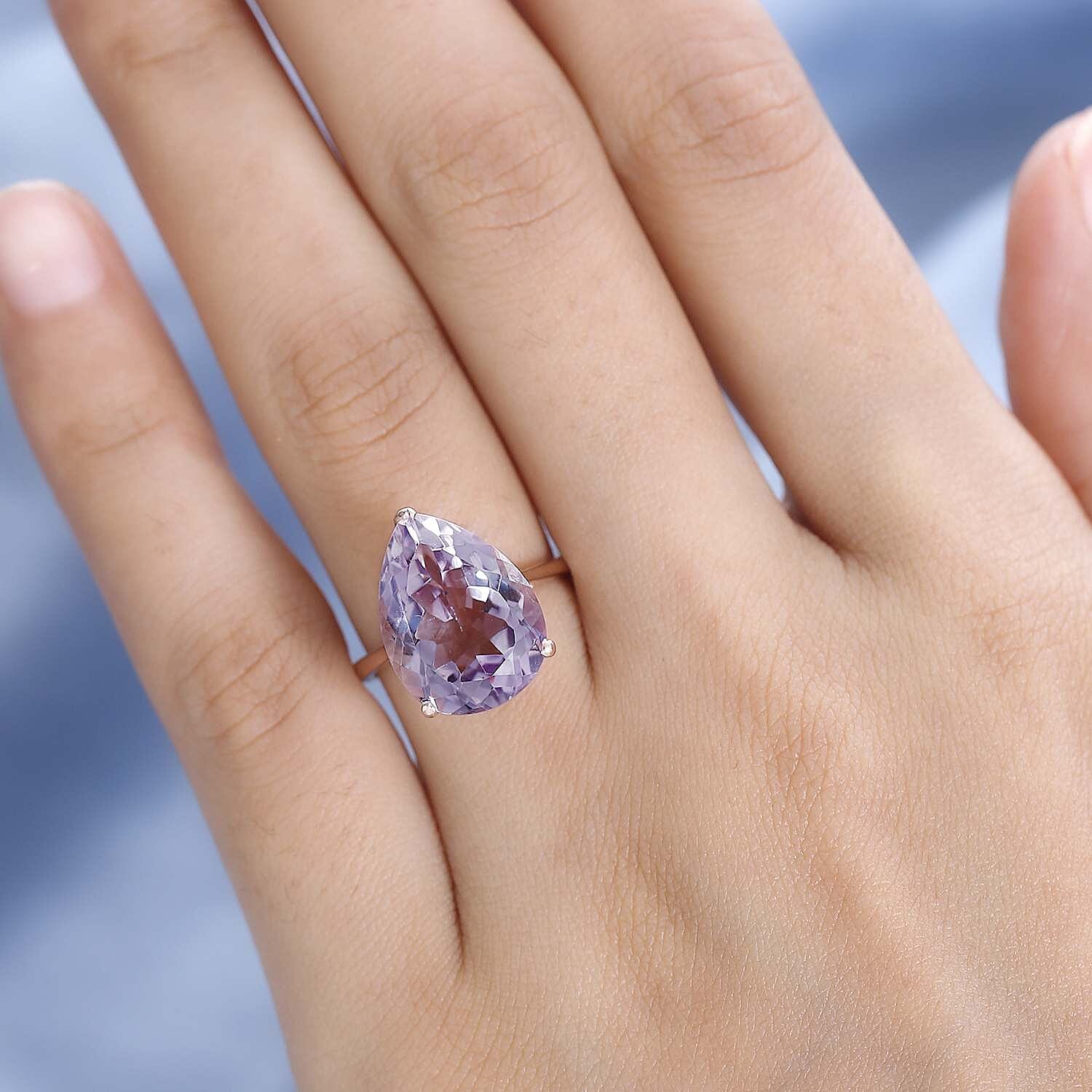 Pink Amethyst Solitaire Ring in 14K Rose Gold Overlay Sterling Silver 7.93 Ct